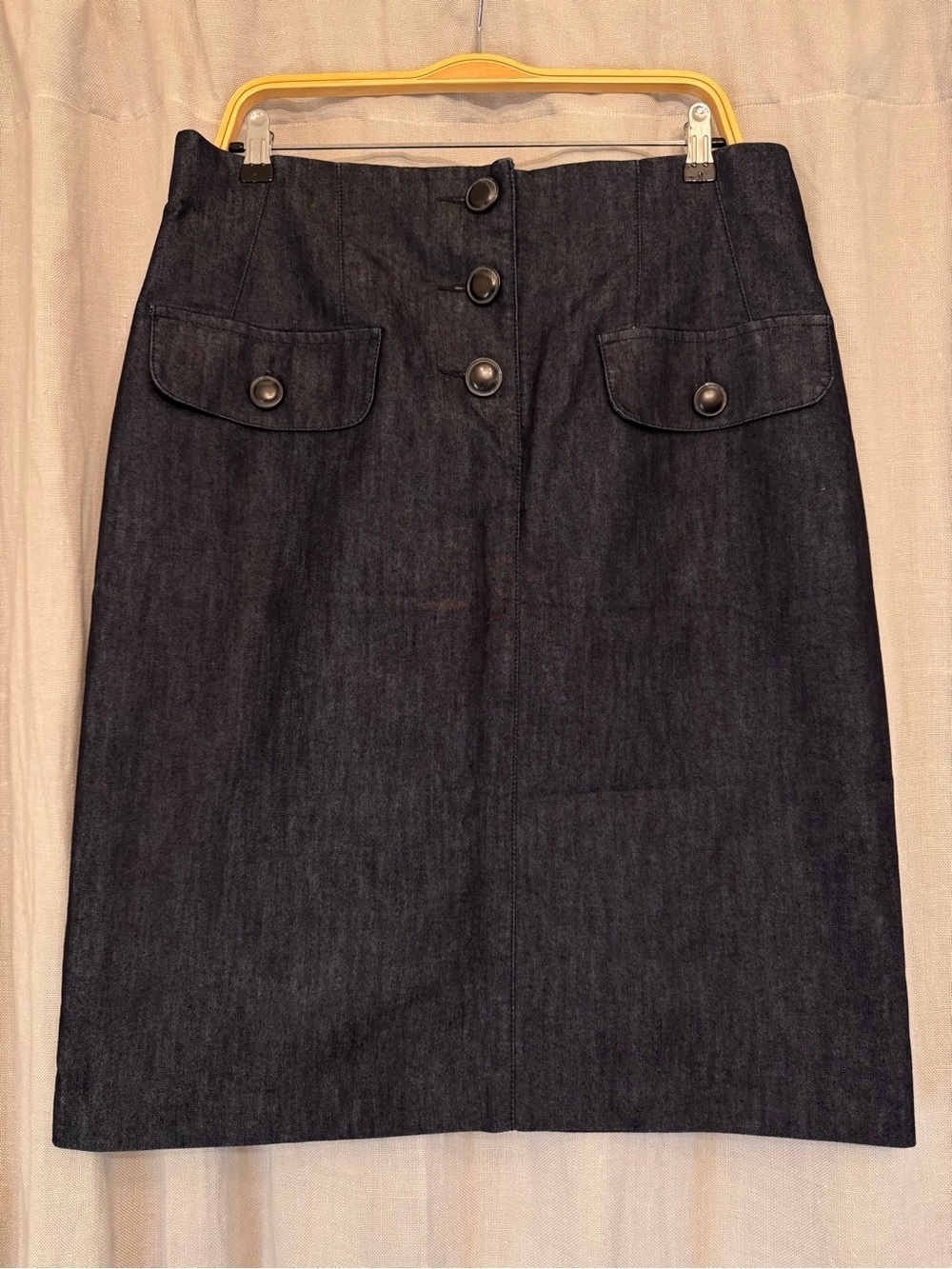 NWOT Halogen Dark Wash Denim Utility Midi Skirt Button Front Size 16